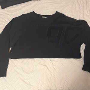 Telfar Black Cropped Sweatshirt with Mesh Detail Size Small